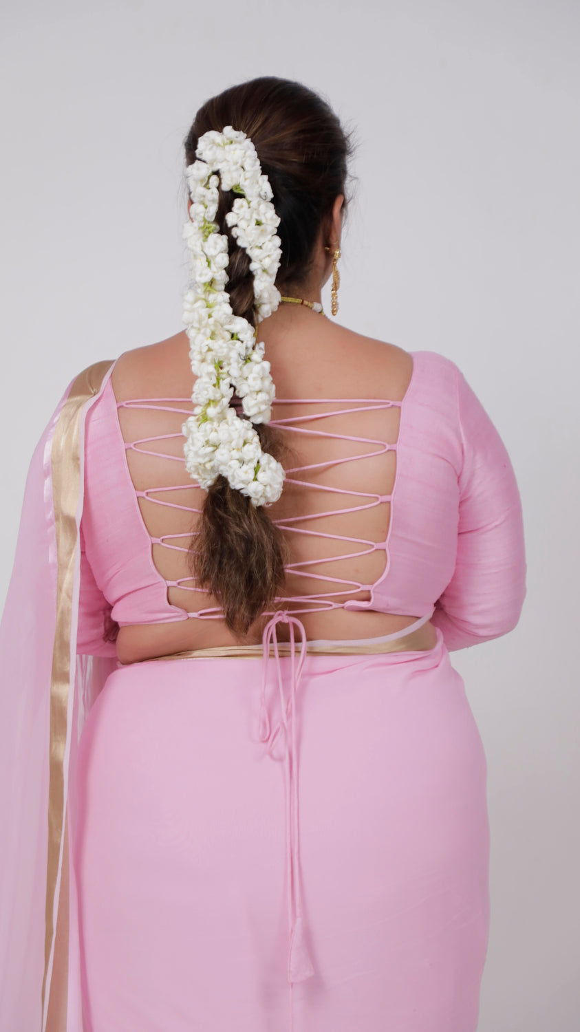Pink Georgette Saree with Banarasi Border & Pockets