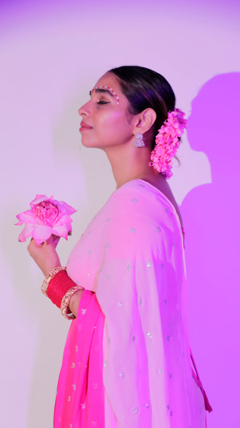 Pink Ombre Georgette Saree with Pockets