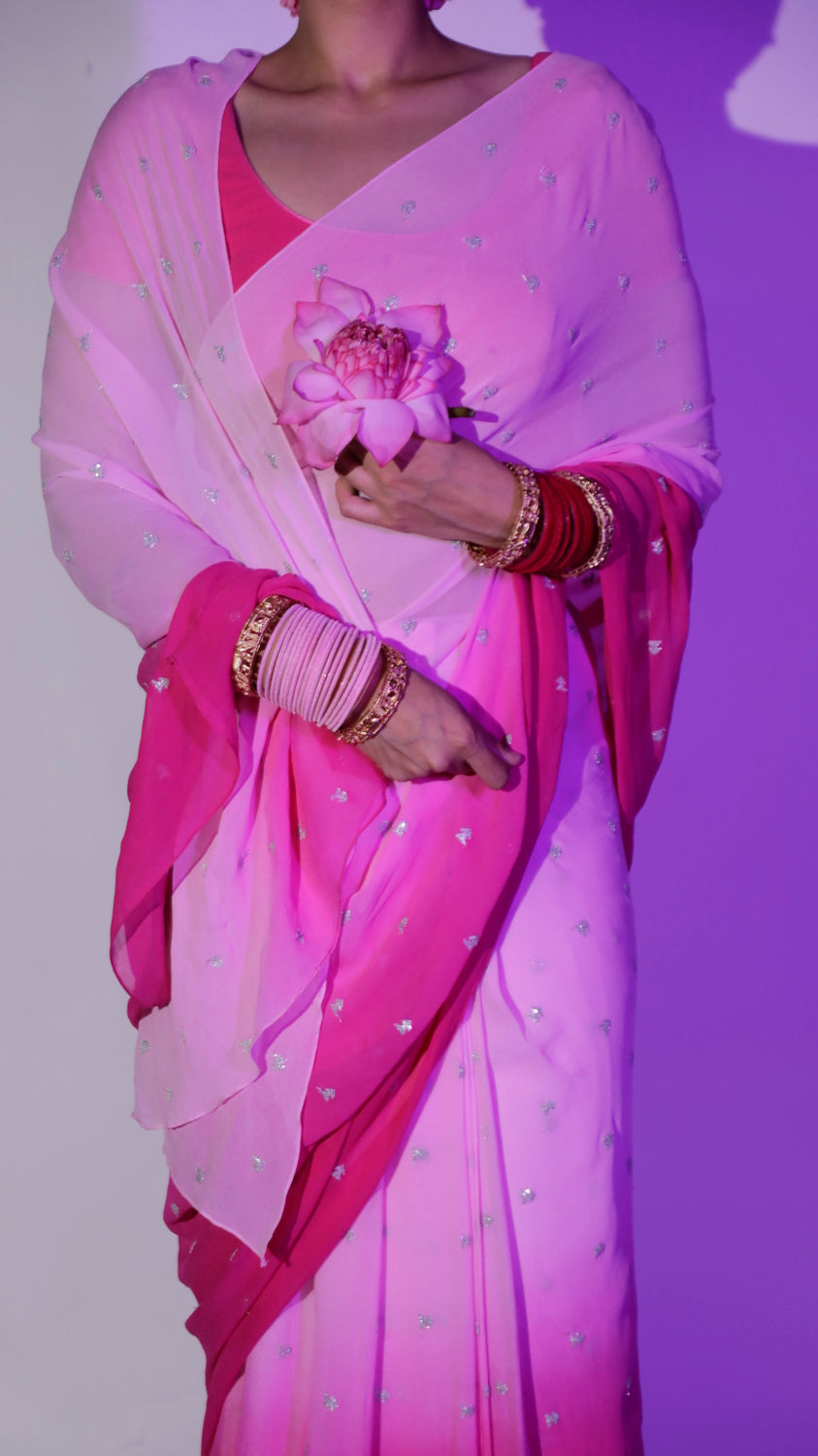 Pink Ombre Georgette Saree with Pockets