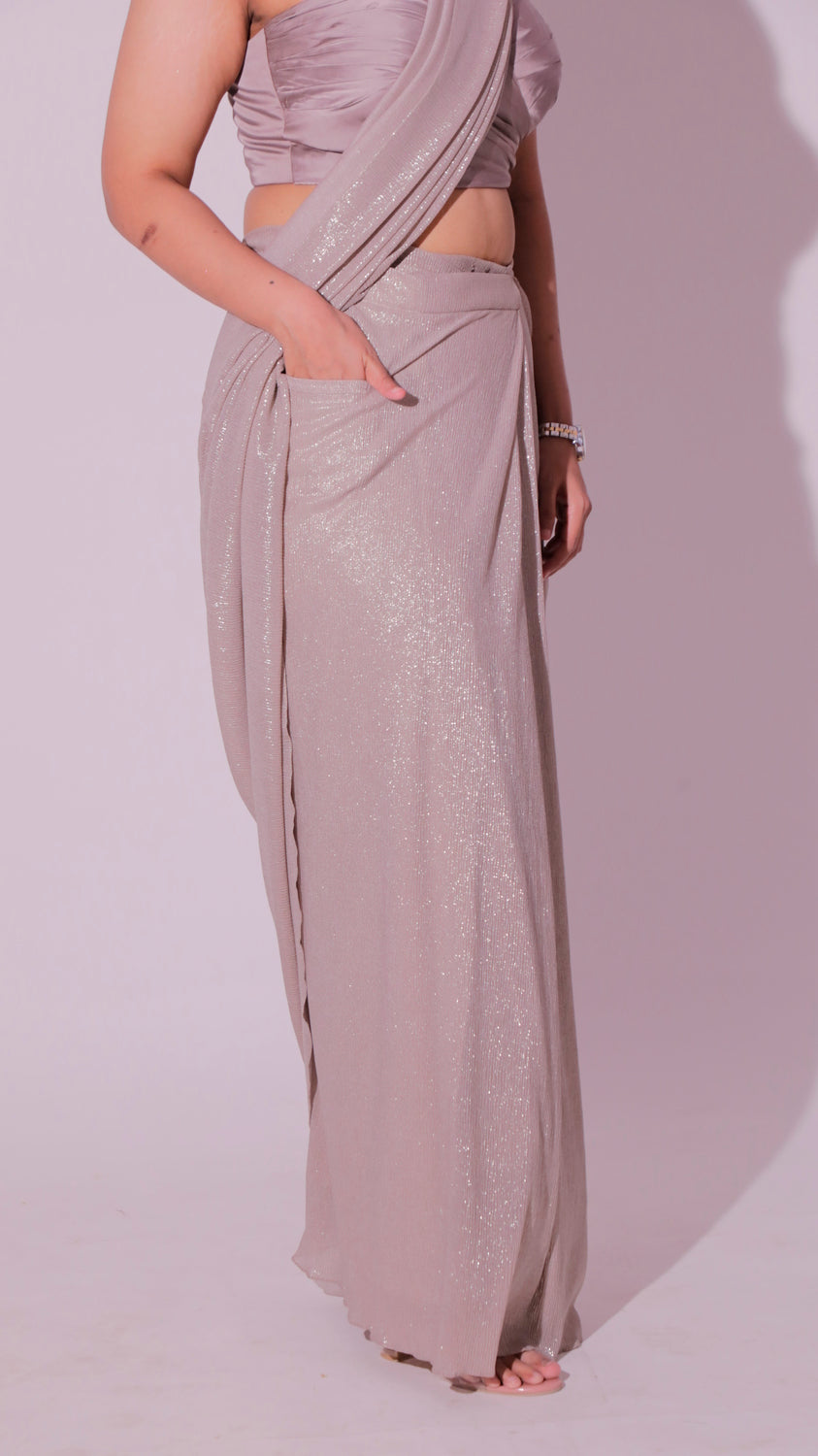 Silver Shimmer Saree with Pockets