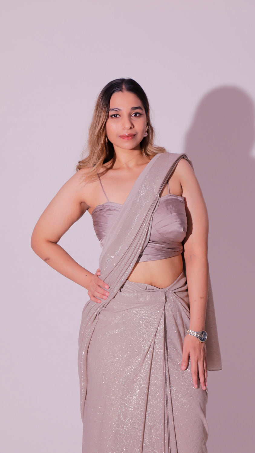 Silver Shimmer Saree with Pockets