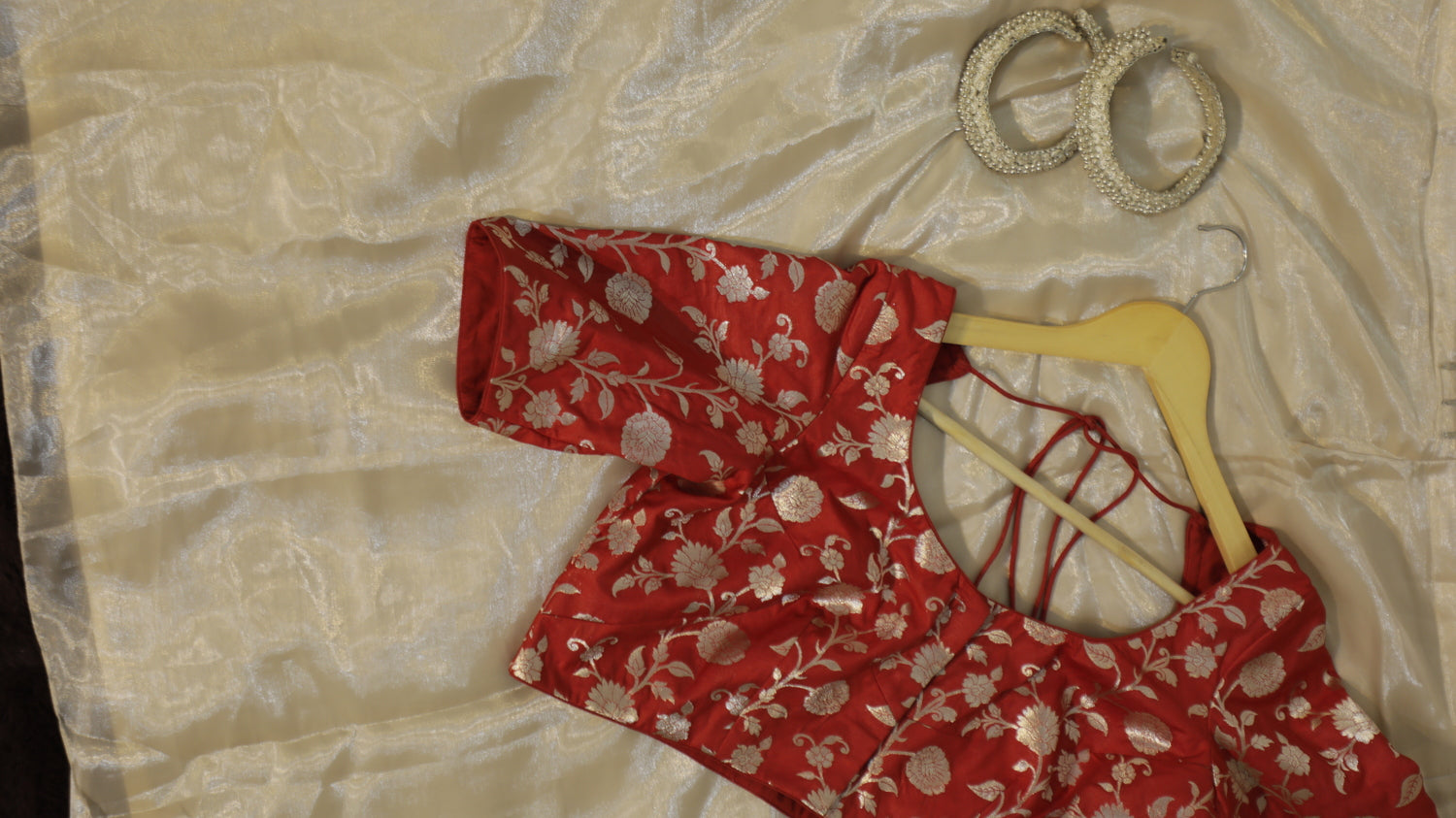 Classic Red Brocade Blouse